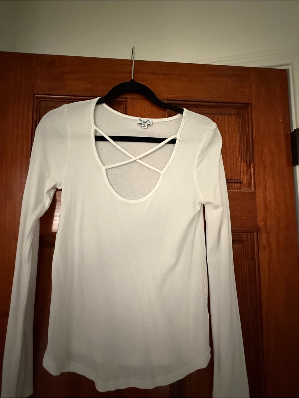 Splendid White Crisscross Scoop-Neck Long Sleeve Tee